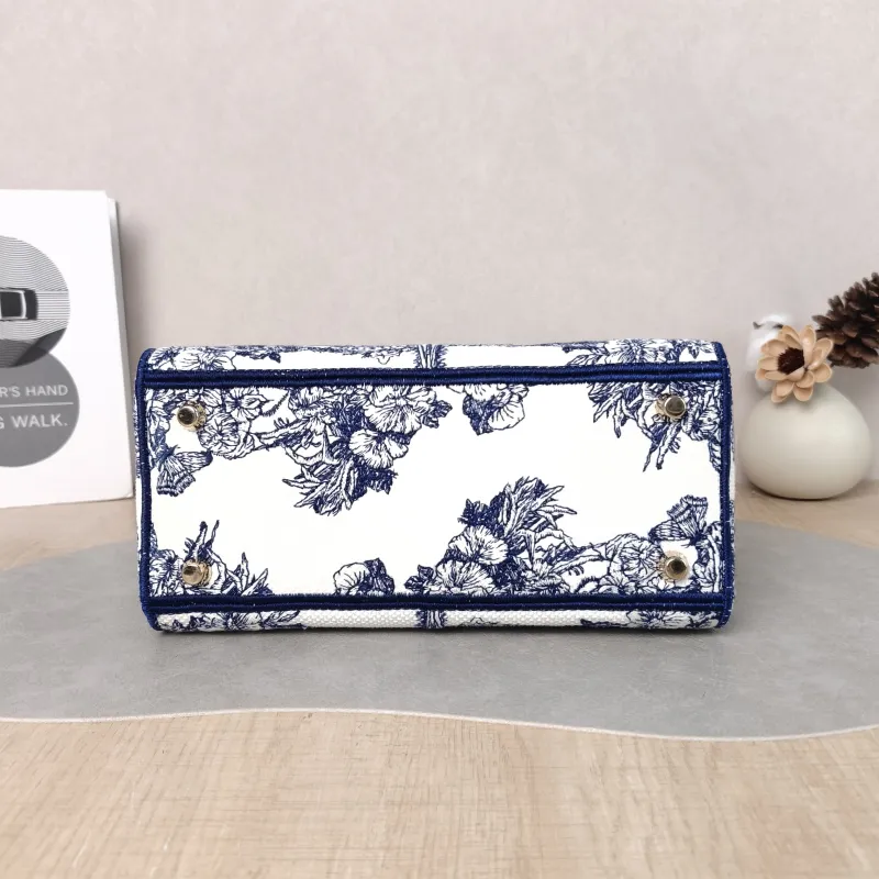 DIOR Top Handle Bag Lady Lady Dior Bag Blue Canvas Medium 24 × 12 × 21 cm — cover view 4 of 5