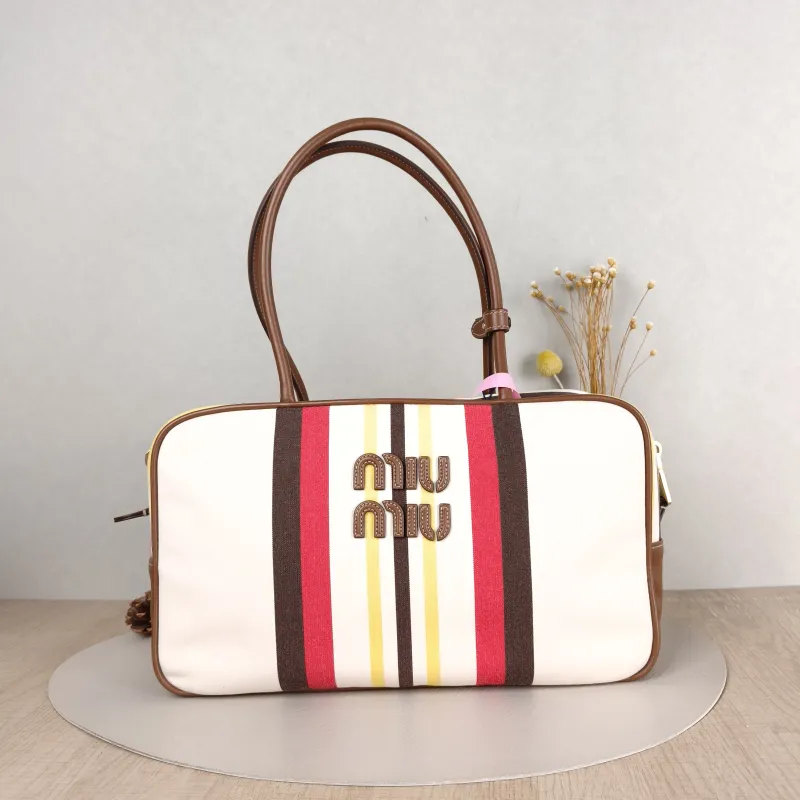 Miumiu Top Handle Bag Beau Colorblock Canvas · Calfskin Large 34 × 10 × 23 cm
