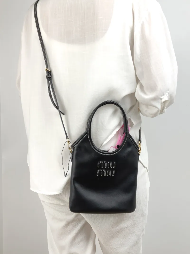 Miumiu Shoulder Bag IVY Tote Shopping Tote Black CC alfskin Mini 20*24 — on-model view 1 of 2