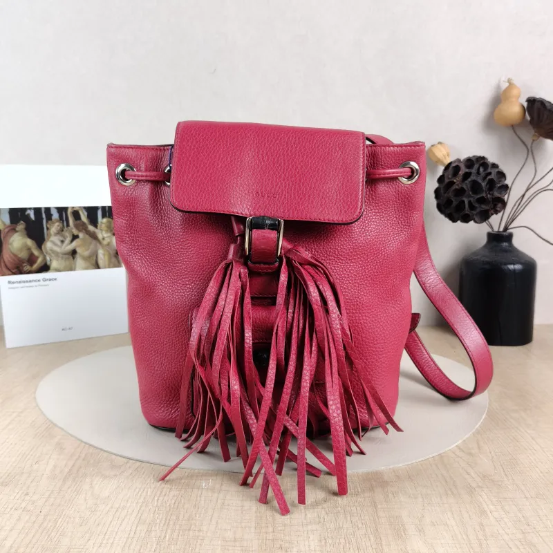 GUCCI Backpack Backpack Red Calfskin 24 × 9.5 × 25 cm