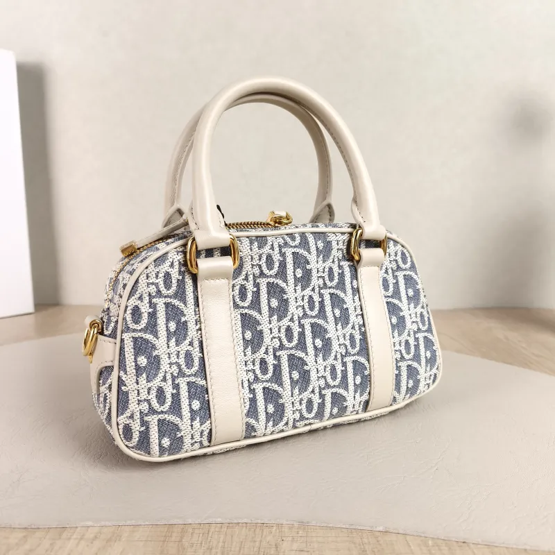 DIOR Top Handle Bag D-Vibe East-West Bowling Bag Blue Beige mini20.5 × 7 × 12 cm — cover view 4 of 6