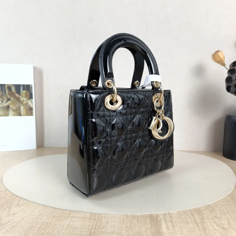 DIOR Top Handle Bag Lady Lady Dior Bag Black Leather Patent Leather Patent Small20 × 8 × 18 cm — cover view 6 of 6