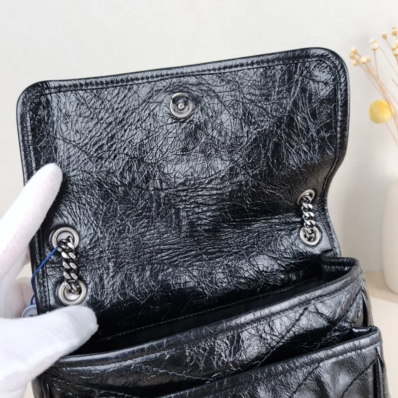 SAINT LAURENT Crossbody Bag Niki Black Waxed Leather Calfskin Small 21 × 7.5 × 16 cm — detail view 3 of 12
