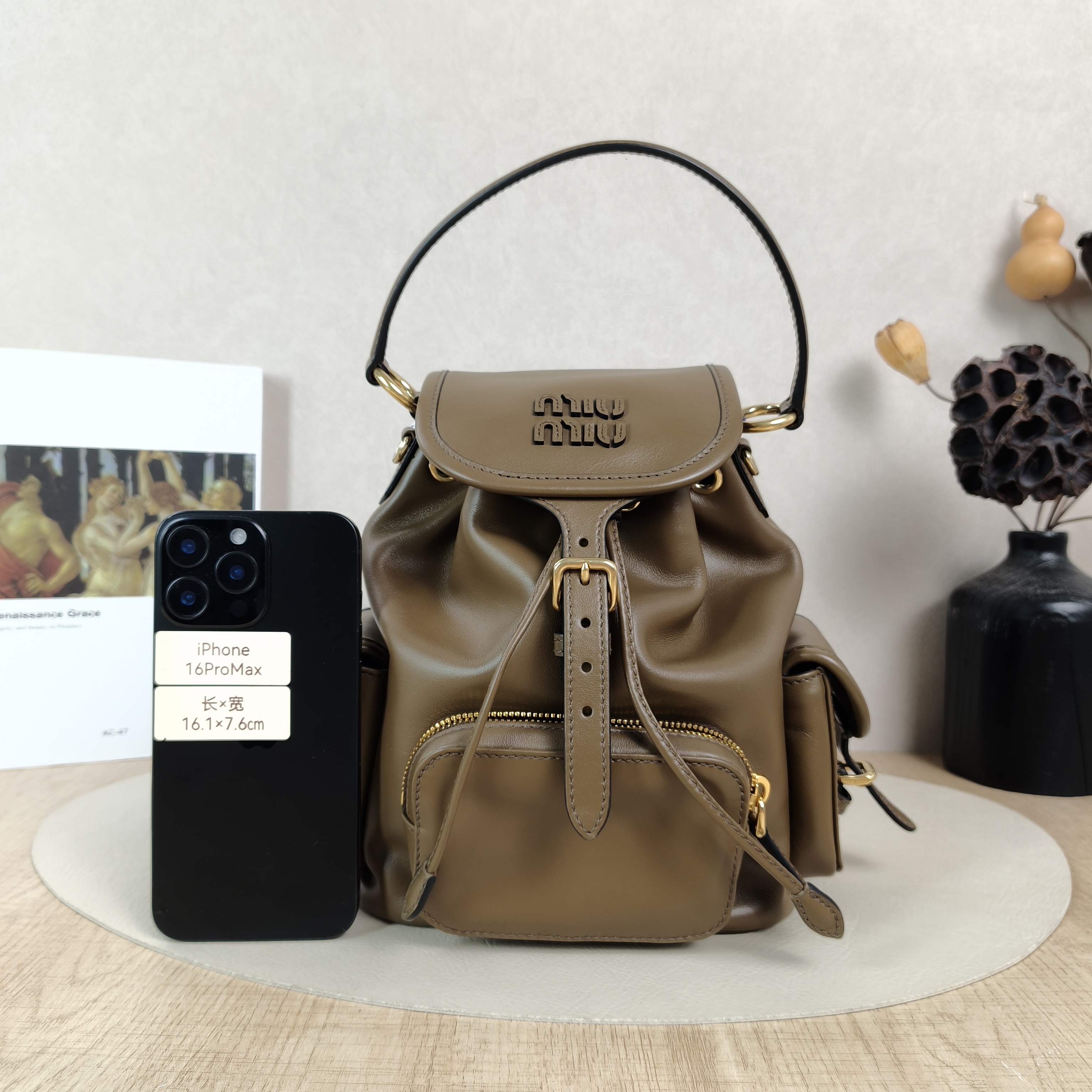 Miumiu Backpack Backpack Green Calfskin Medium18 × 11.5 × 22 cm — cover view 5 of 5