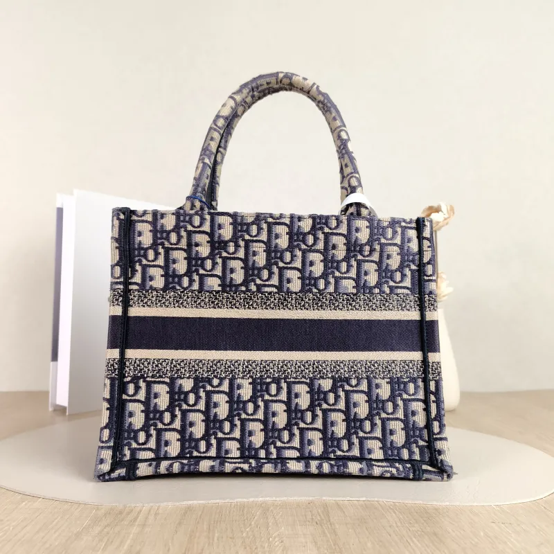 DIOR Top Handle Bag Book Tote Blue Canvas Small 26.5 × 14 × 22 cm — cover view 3 of 5