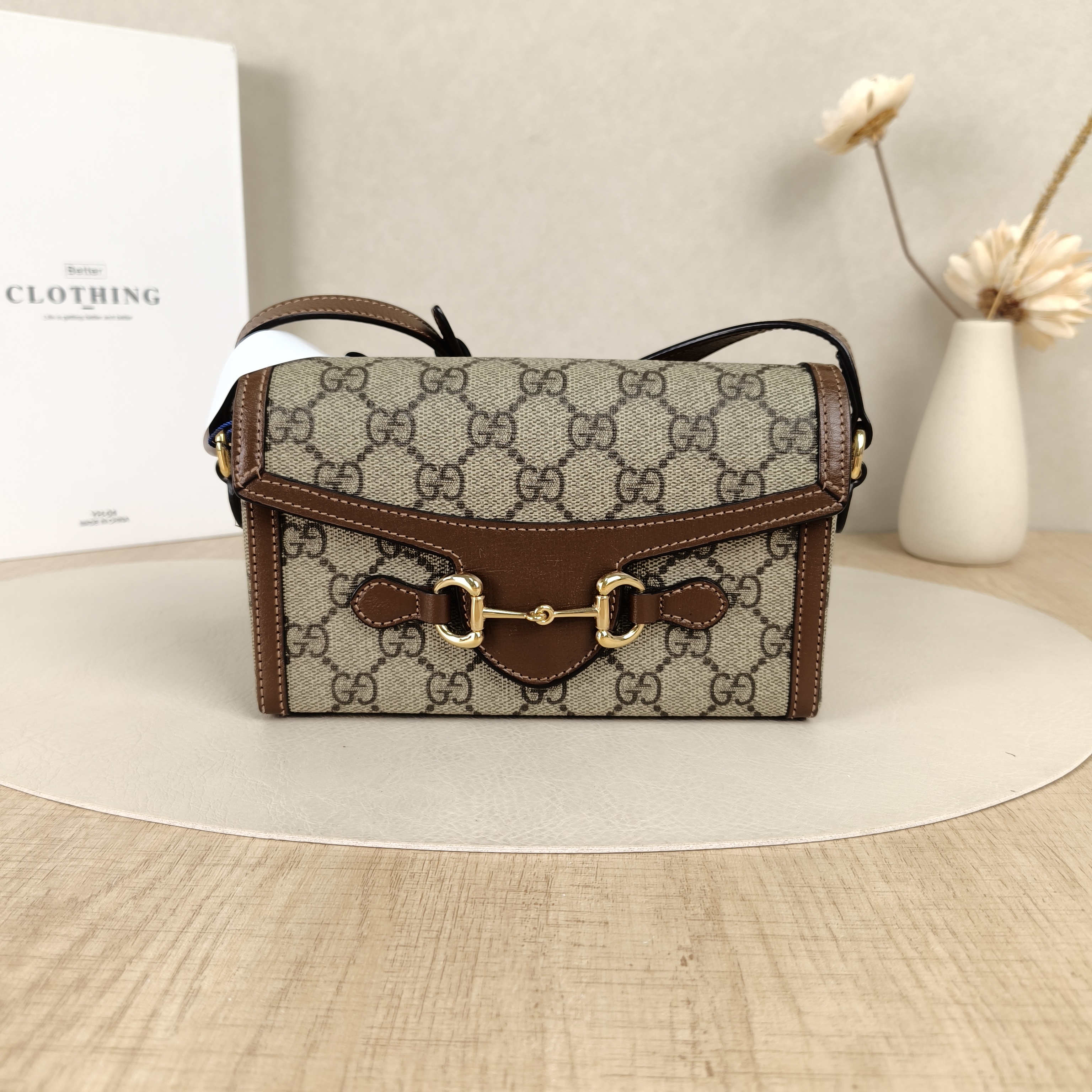 GUCCI Crossbody Bag Horsebit 1955Collection Mini Box Bag Monogram PV Cmini18 × 5 × 12 cm