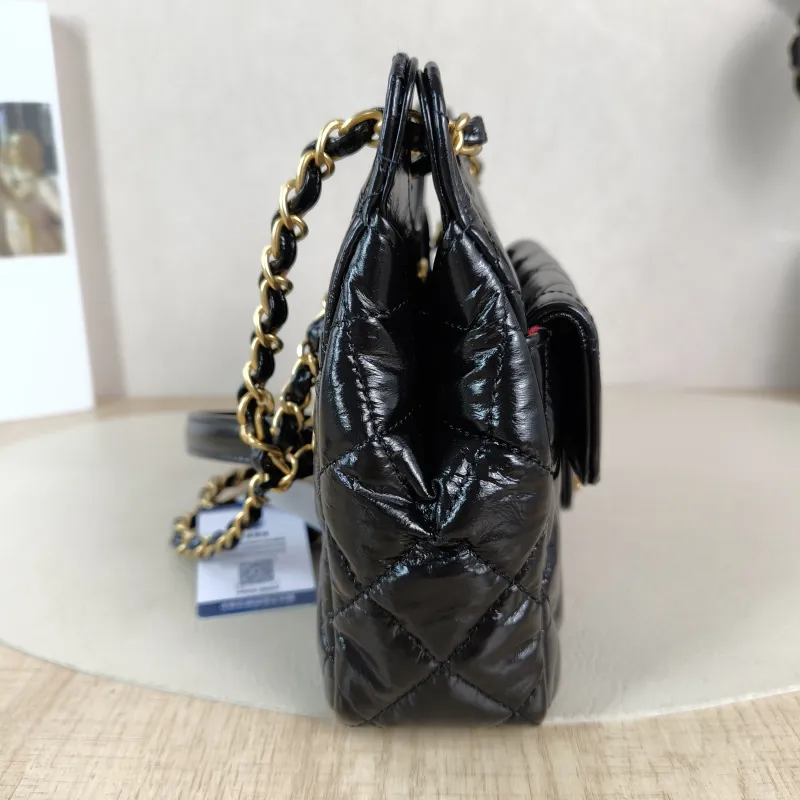 Chanel Crossbody Bag HOBO Black Waxed Leather Calfskin Small 19 × 6 × 17 cm — detail view 7 of 11