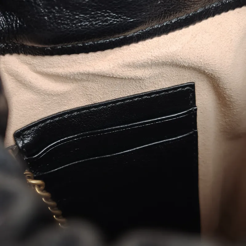 GUCCI Crossbody Bag GG Marmont Marmont Bucket Bag Black Brown Calfskin 14 × 10 × 17 cm — detail view 5 of 9