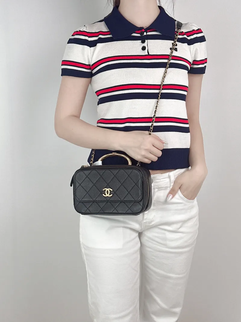 Chanel Crossbody Bag Camera Bag Black Grained Calfskin One Size20 × 7.5 × 12.5 cm — on-model view 3 of 3