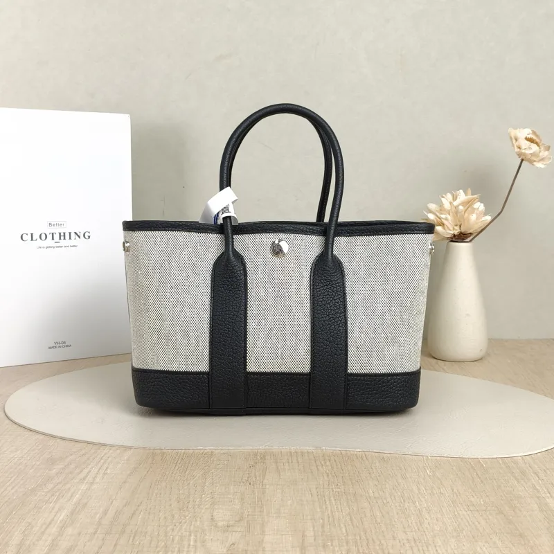 Hermès Top Handle Bag Neo Garden 23 Mini Black · Beige Canvas · Negonda Calfskinmini23 × 10 × 16 cm