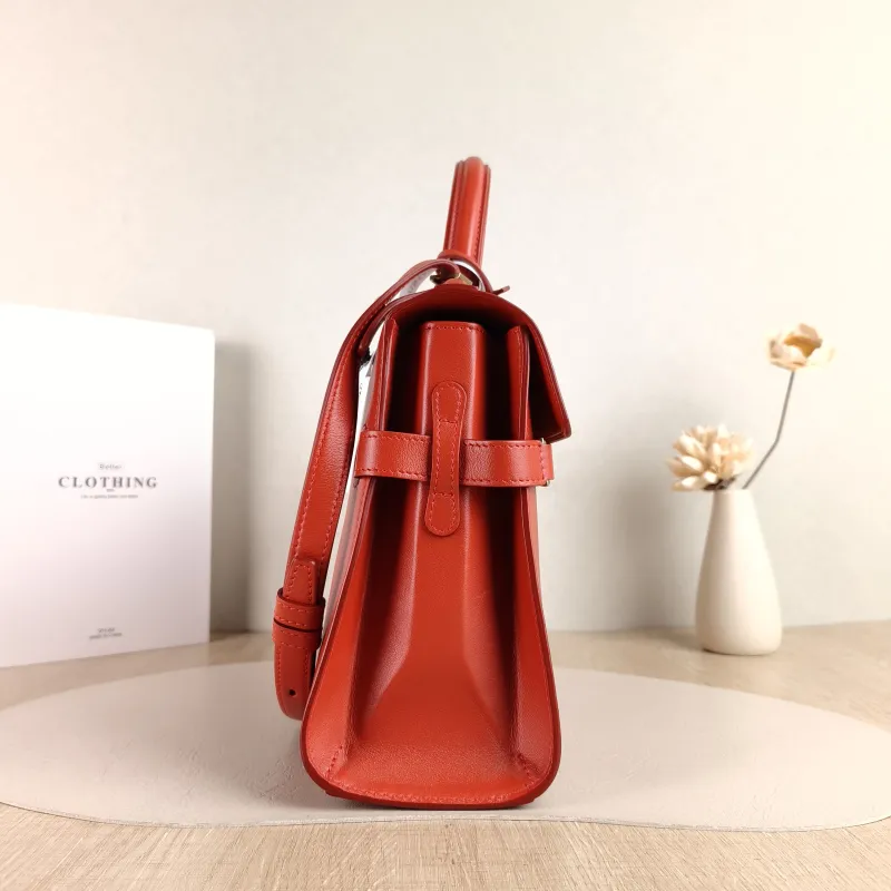 DELVAUX Crossbody Bag Tempete Top Handle Bag Red Calfskin Medium 27.5 × 9 × 23 cm — detail view 2 of 13