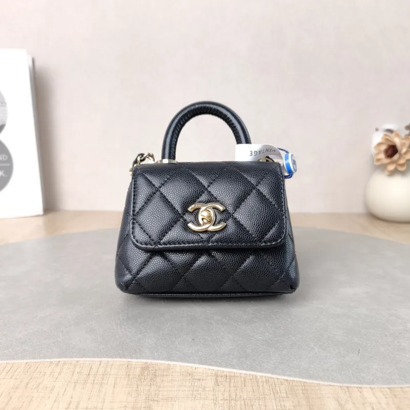 Chanel Top Handle Bag Coco Handle​ Black Grained Calfskin Mini 12 × 4 × 9 cm