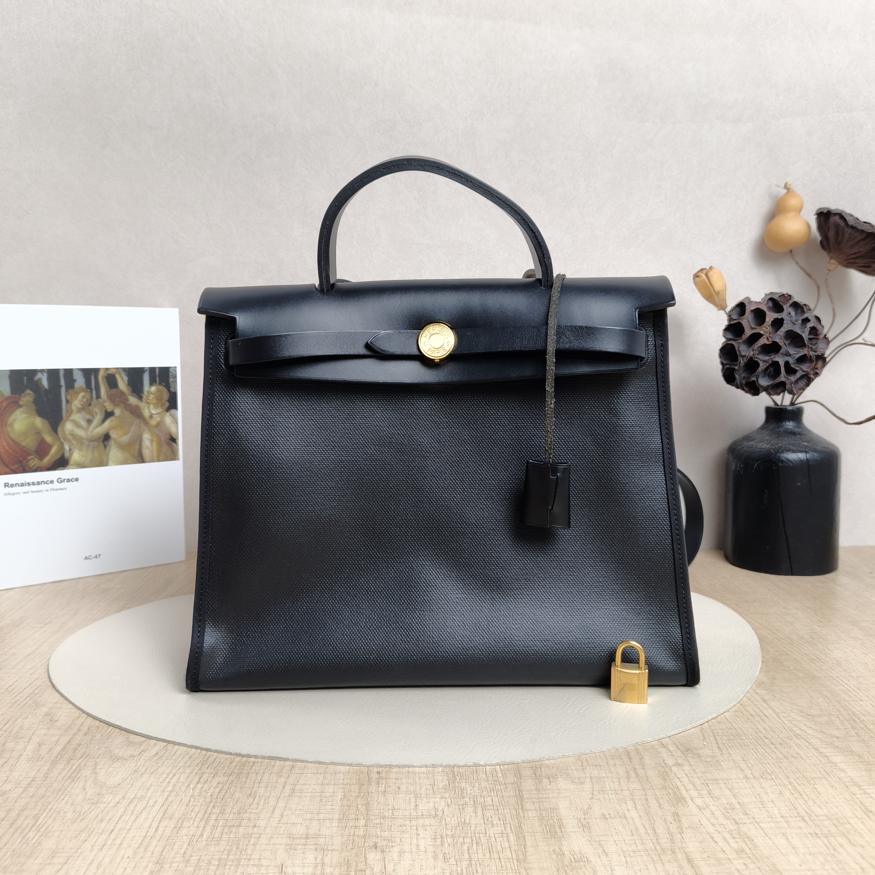Hermès Crossbody Bag Herbag 31Black PVC Medium30.5 × 11 × 25.5 cm