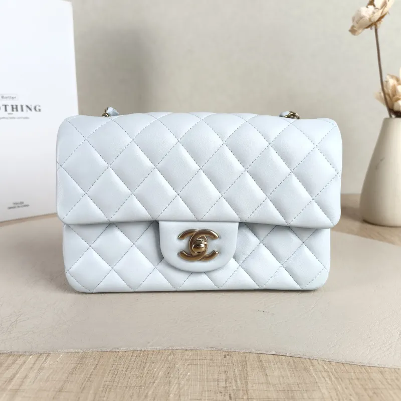 Chanel Crossbody Bag Classic Flap Large Mini CF Mini Blue Lambskin mini 20 × 6 × 12 cm