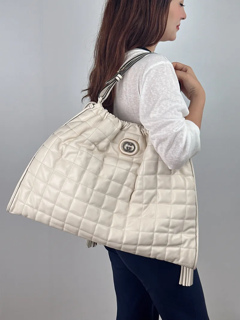 GUCCI Shoulder Bag Deco Tote Bag White Calfskin Large 53 × 8.5 × 32 cm — on-model view 2 of 2