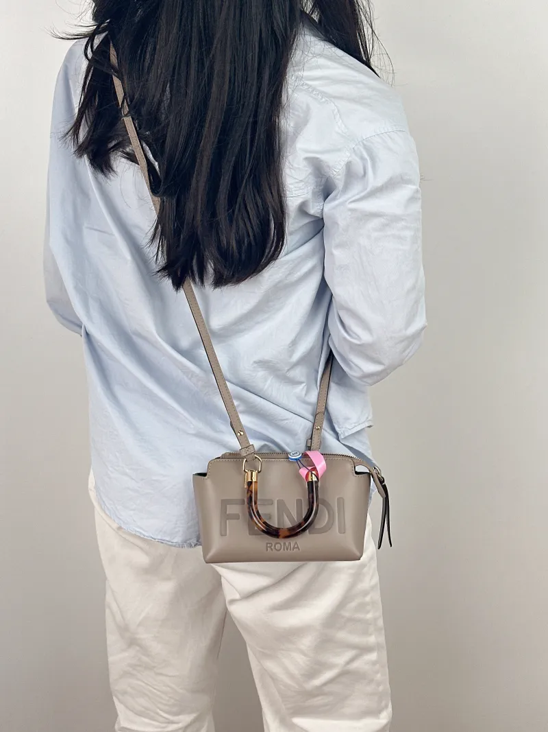 FENDI Crossbody Bag by the way Grey Calfskin Mini 20.5 × 9 × 12 cm — on-model view 1 of 2