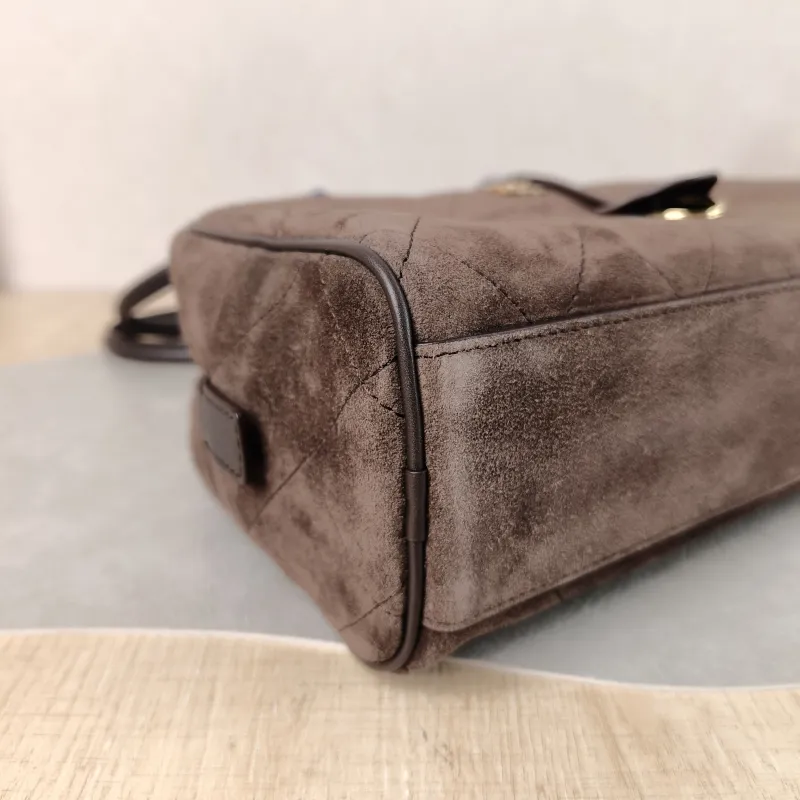Chanel Shoulder Bag Bowling Bag Brown Suede Medium 30 × 9 × 17 cm — detail view 8 of 13