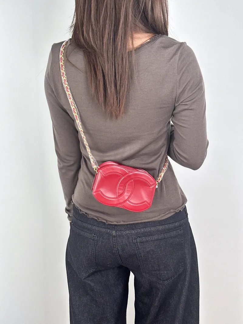 Chanel Crossbody Bag Crossbody Bag Red Lambskin One Size16 × 6 × 11 cm — on-model view 2 of 2