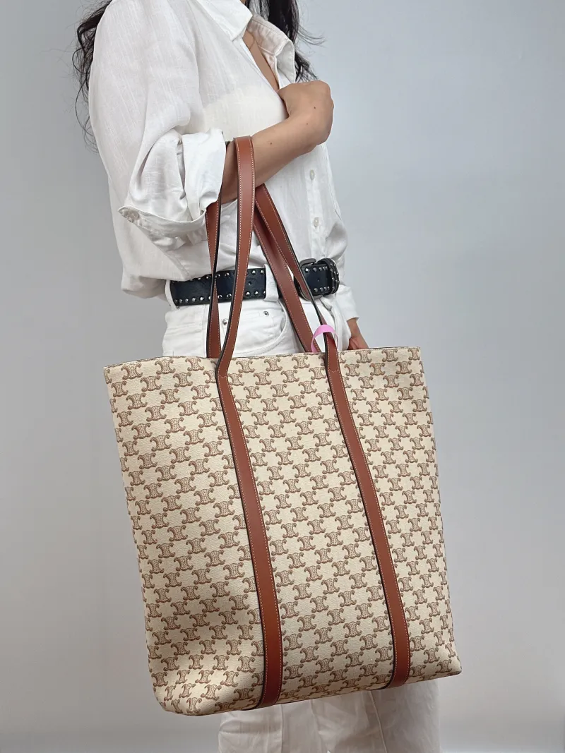 CELINE Shoulder Bag soft shopper Shoulder Bag Brown White Calfskin 31 × 12 × 38 cm — on-model view 2 of 2