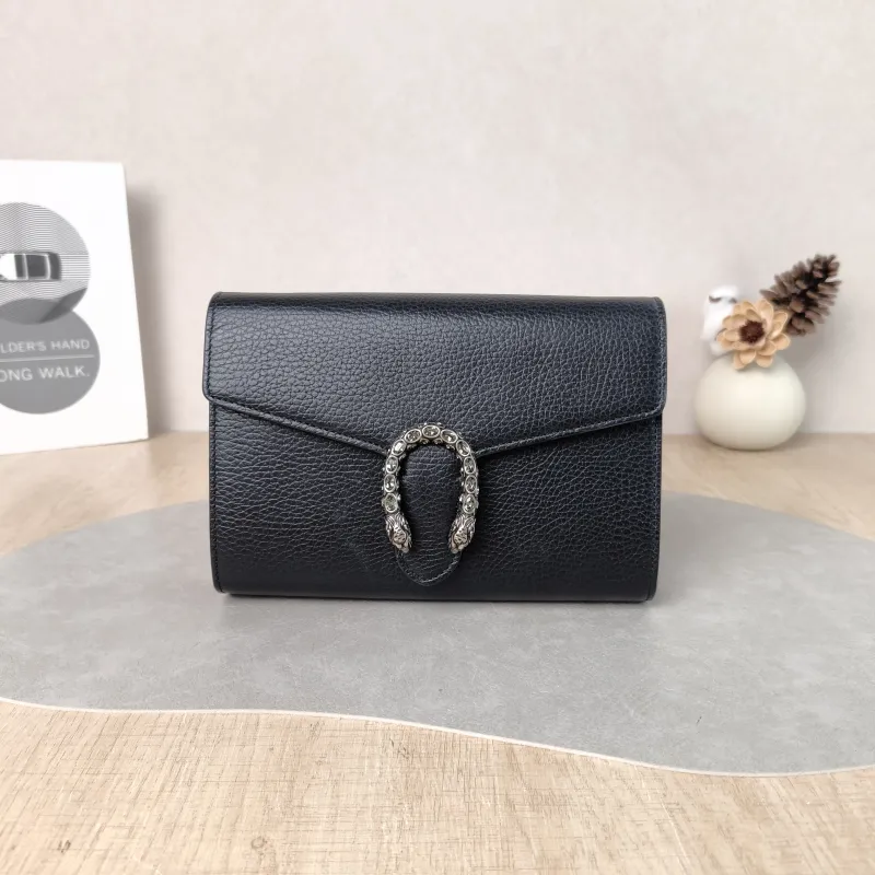 GUCCI Crossbody Bag Dionysus Collection Wallet woc Black Calfskin Mini 20 × 5 × 13 cm