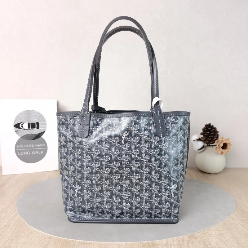 GOYARD Top Handle Bag ANJOU Shopping Tote Grey ine Canvasmini19.5 × 9 × 19.5 cm