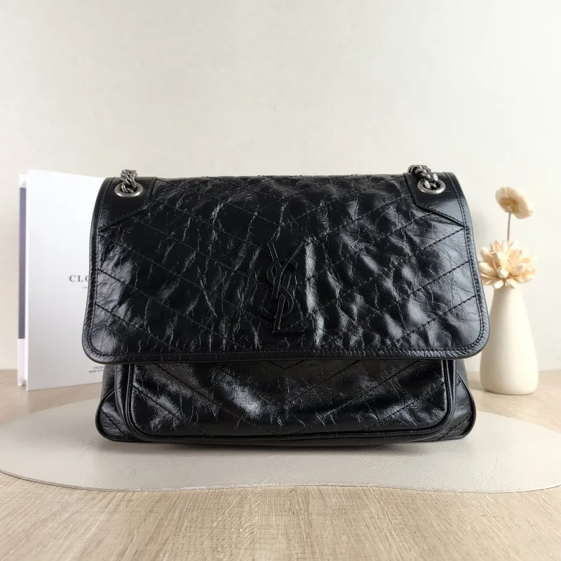 SAINT LAURENT Crossbody Bag Niki D Waxed Leather Calfskin Large 32 × 9 × 23 cm