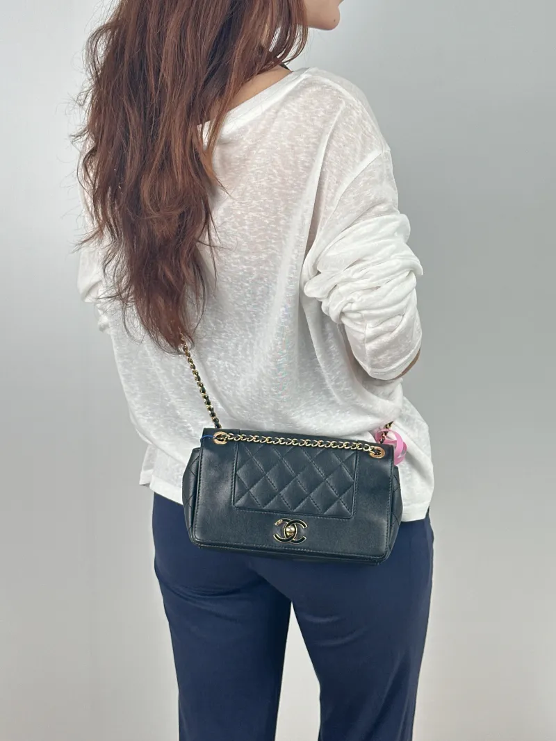 Chanel Crossbody Bag Crossbody Bag Black Calfskin One Size 21 × 5 × 13 cm 23 — on-model view 1 of 2