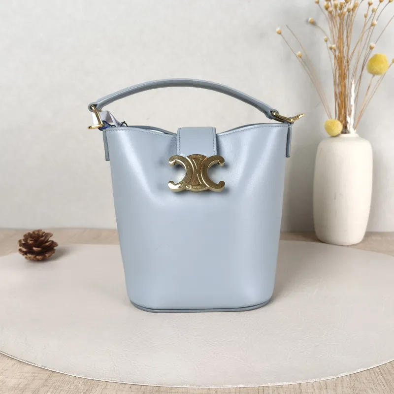 CELINE Crossbody Bag Louise Bucket Bag Blue Calfskinmini13.5 × 10 × 16 cm