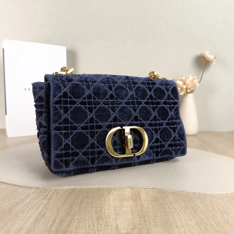 DIOR Crossbody Bag Caro Chain Bag Blue Velvet Medium 25.5 × 9 × 15.5 cm — cover view 5 of 5
