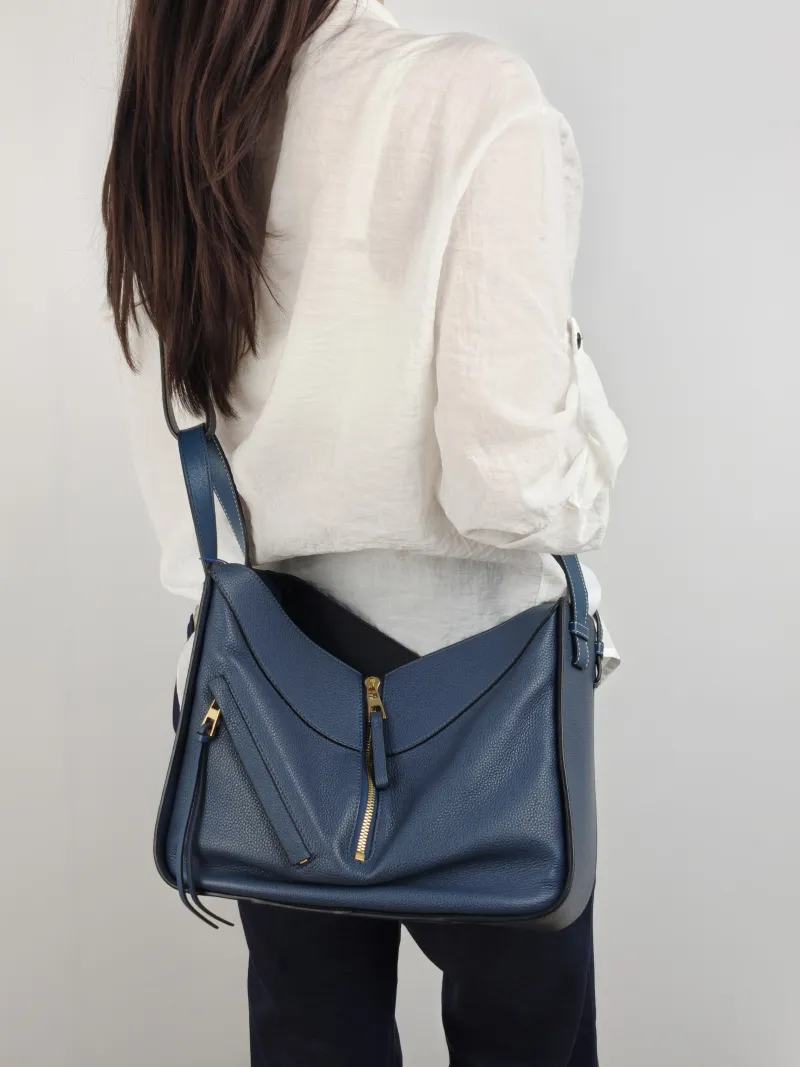 LOEWE Crossbody Bag Hammock Navy Calfskin Medium 29 × 14 × 32 cm — on-model view 2 of 2