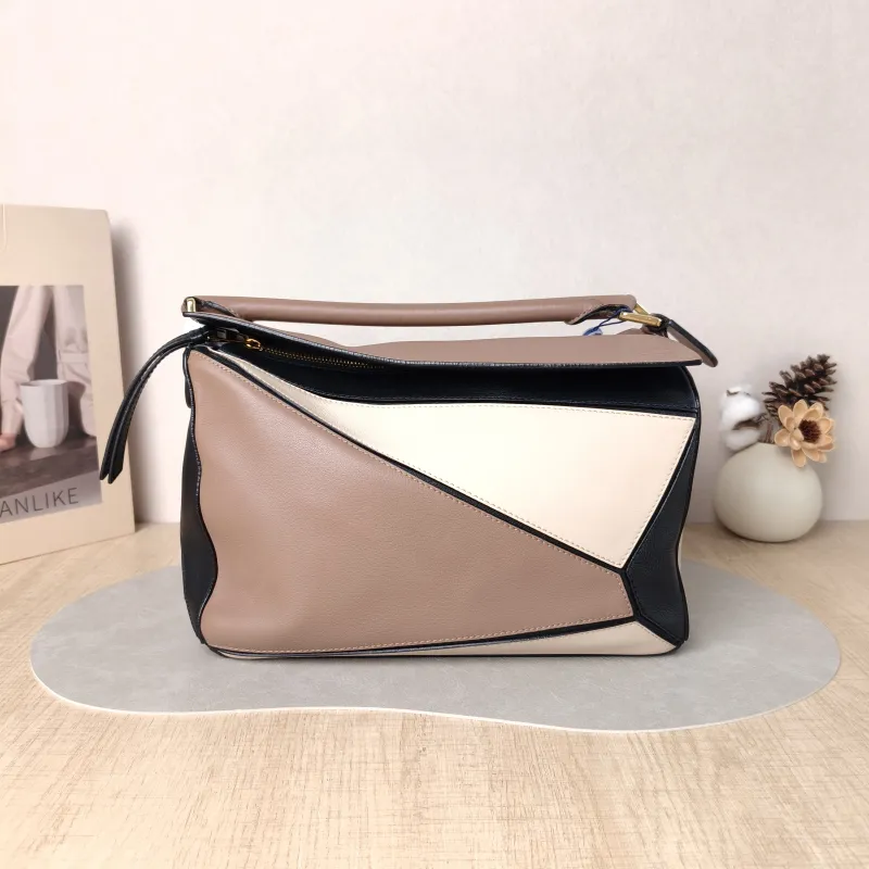 LOEWE Crossbody Bag Puzzle Brown Colorblock Calfskin Medium 29 × 14 × 19.5 cm