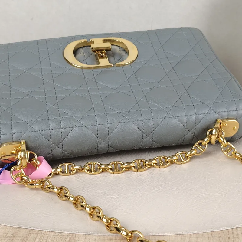 DIOR Crossbody Bag Caro Chain Bag Grey Calfskin Medium 25.5 × 9 × 15.5 cm — detail view 6 of 13