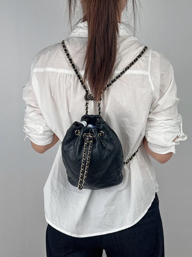 Chanel Backpack Backpack Black Lambskin One Size17 × 7.5 × 22 cm — on-model view 2 of 2