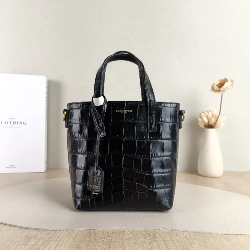 SAINT LAURENT Shoulder Bag SHOPPING Shopping Tote Black Calfskin Mini 18 × 8 × 17 cm
