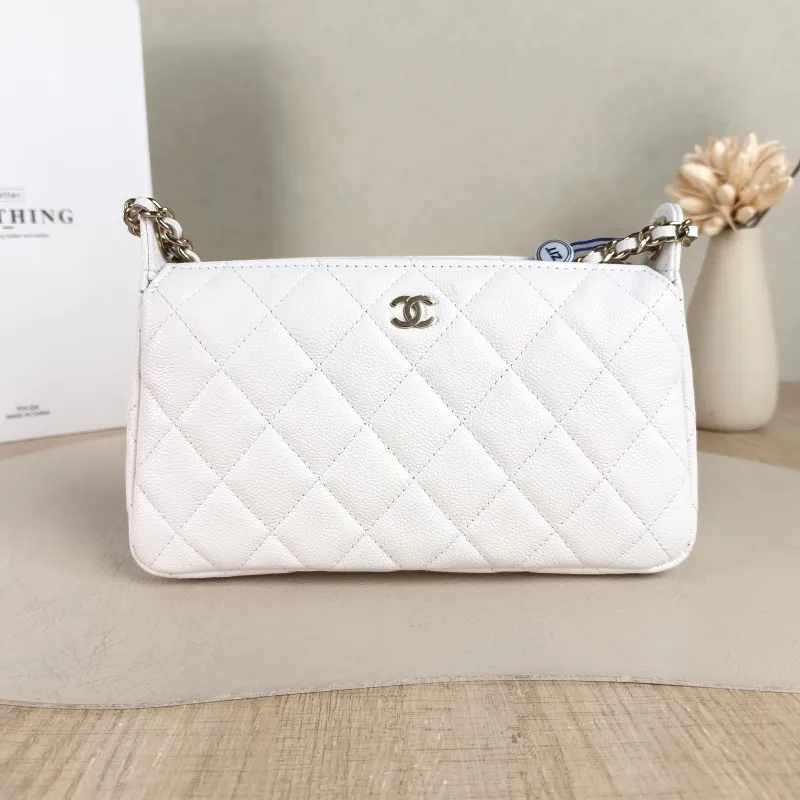Chanel Crossbody Bag White Gold Grained Calfskin One Size 21 × 5 × 12 cm