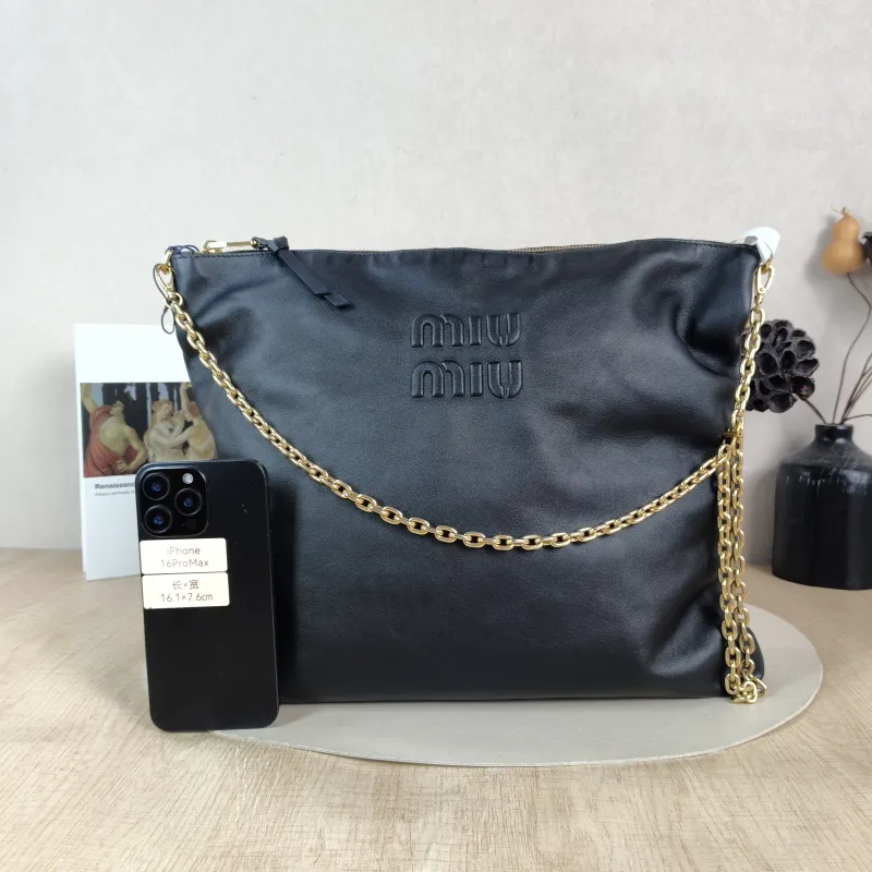 Miumiu Crossbody Bag Hobo Shoulder Crossbody Bag Black Calfskin One Size 38 × 6 × 34 cm — cover view 4 of 5