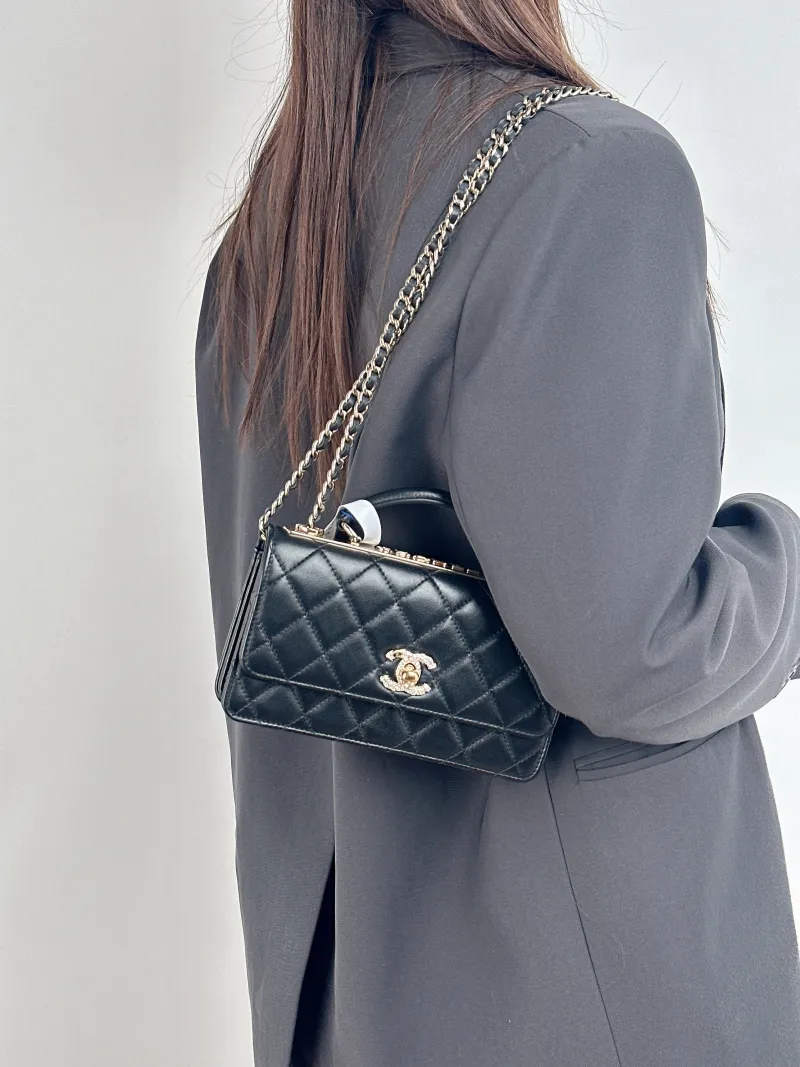 Chanel Crossbody Bag trendy cc woc Black Lambskin Mini 19.2 × 3.5 × 12.3 cm — on-model view 2 of 3