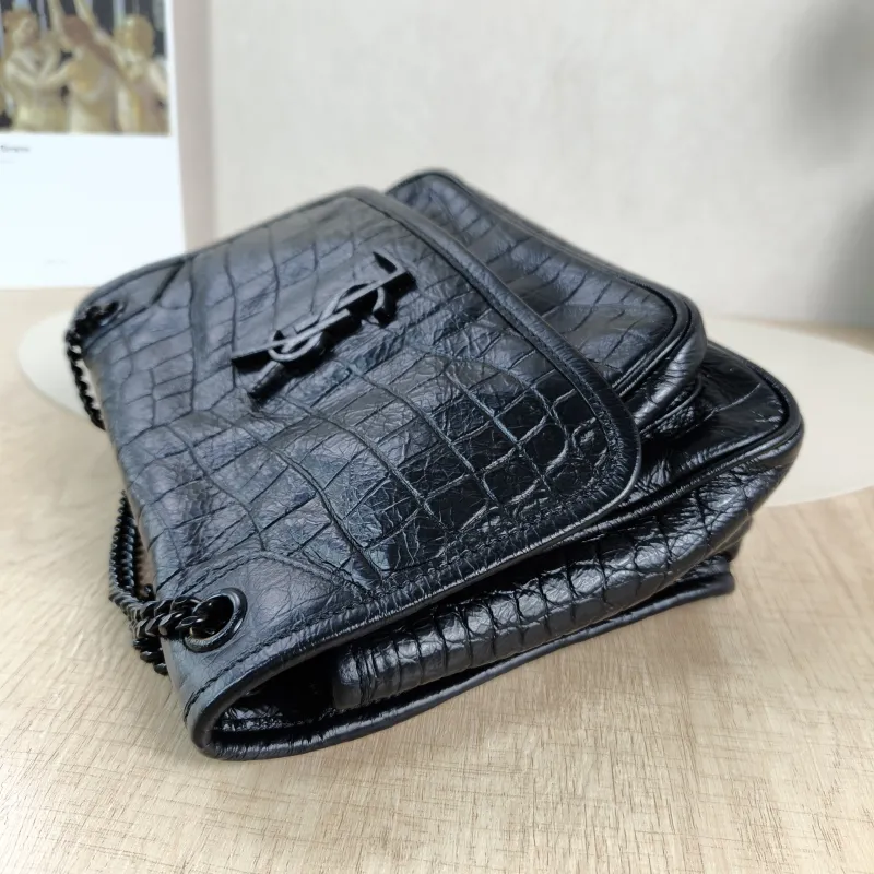 SAINT LAURENT Crossbody Bag Niki Black Waxed Leather Calfskin Small 21 × 7.5 × 16 cm — detail view 13 of 13