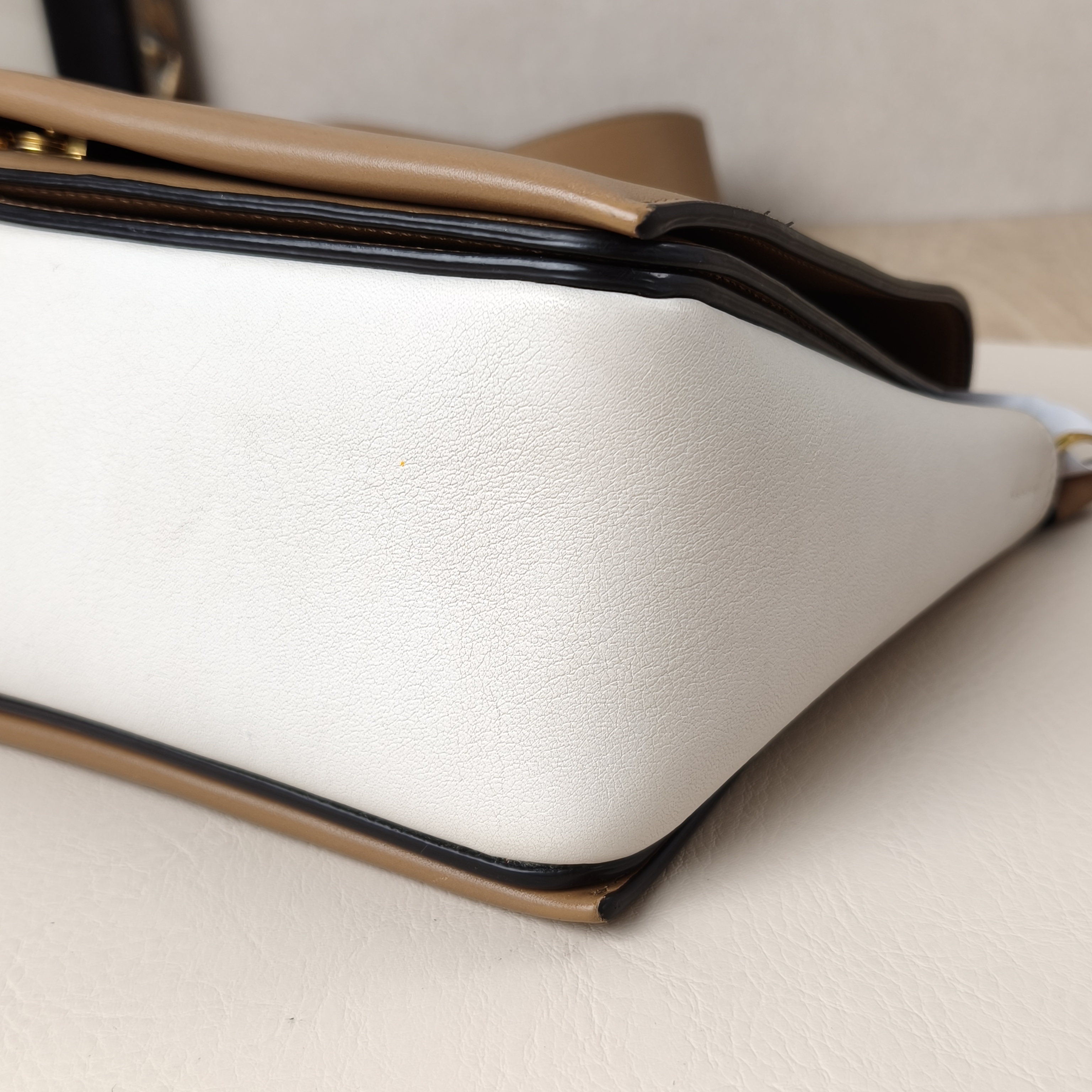CELINE White Brown Calfskin Medium — cover view 6 of 9