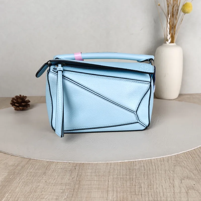 LOEWE Crossbody Bag Puzzle Blue Calfskin Mini 18 × 8 × 12.5 cm