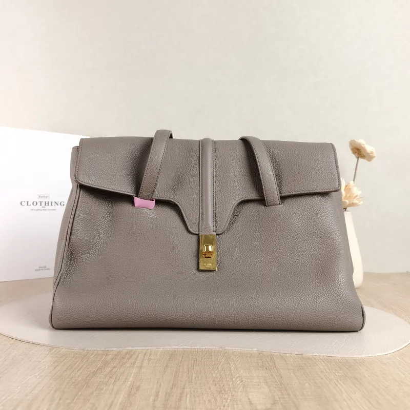 CELINE Shoulder Bag Soft 16Shoulder Bag Grey Calfskin Medium 32 × 15 × 24 cm