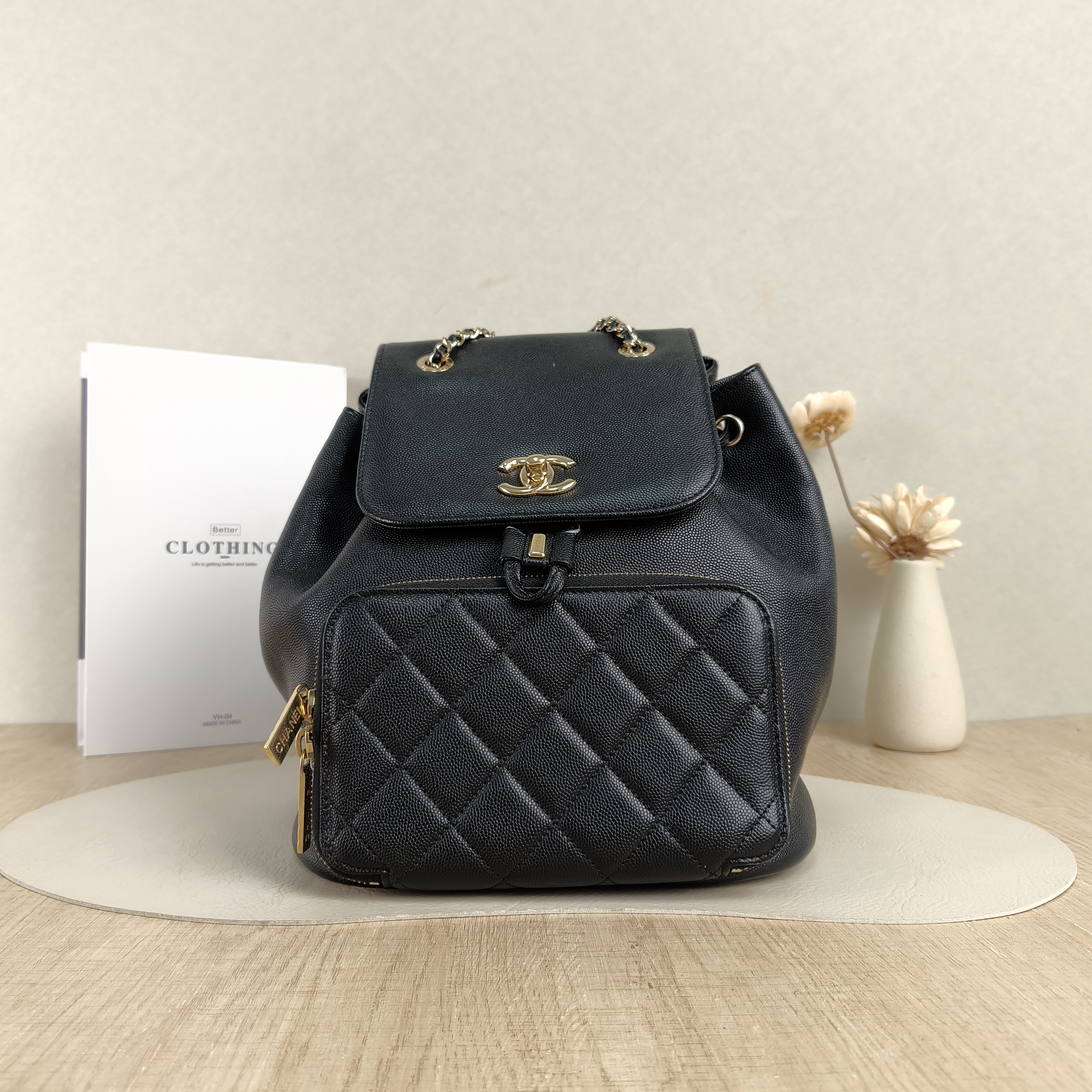 Chanel Backpackaffinity Backpack Black Calfskin Medium24 × 17 × 25 cm