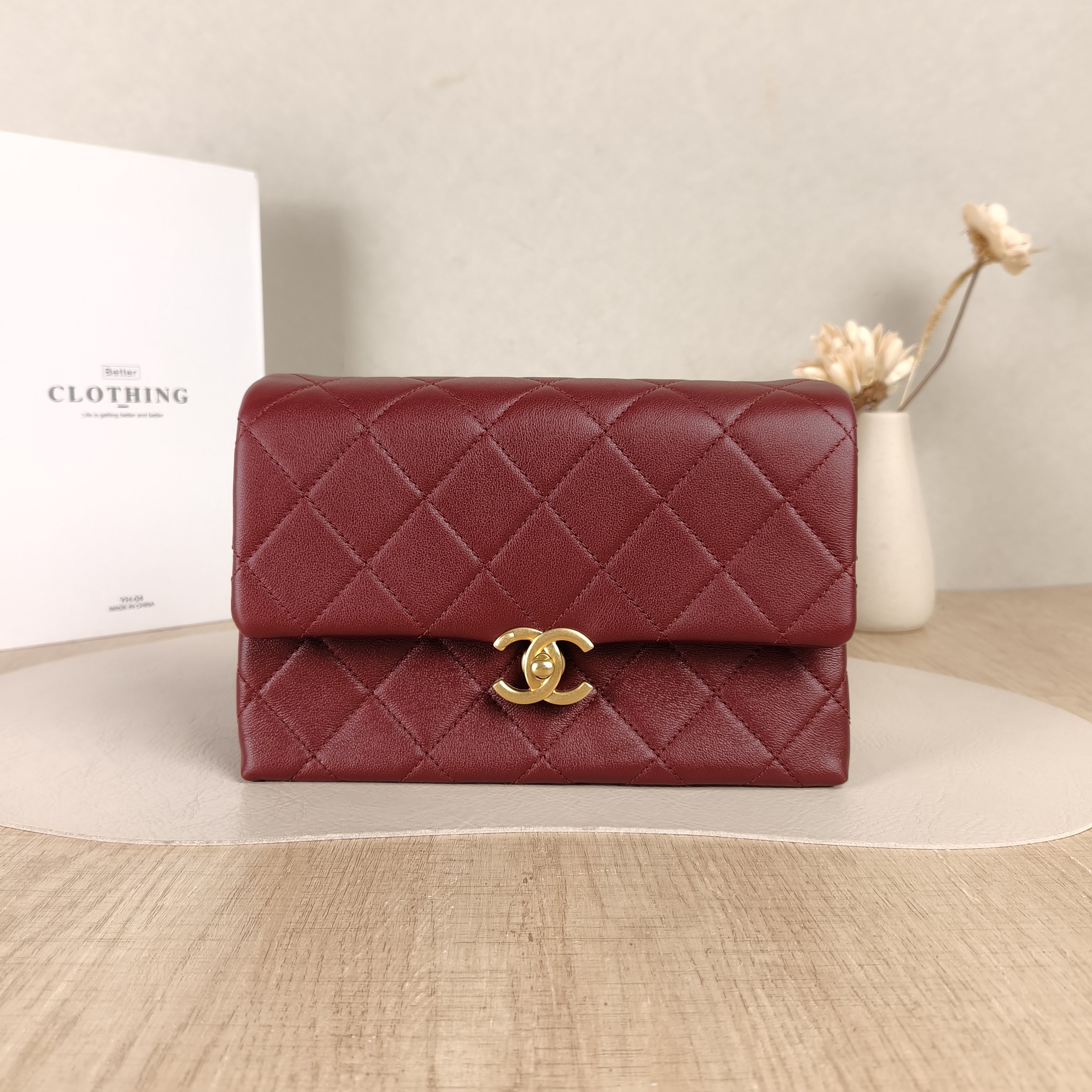 Chanel Shoulder Bag Woven Editioncf Burgundy Calfskin One Size21.5 × 9 × 14 cm
