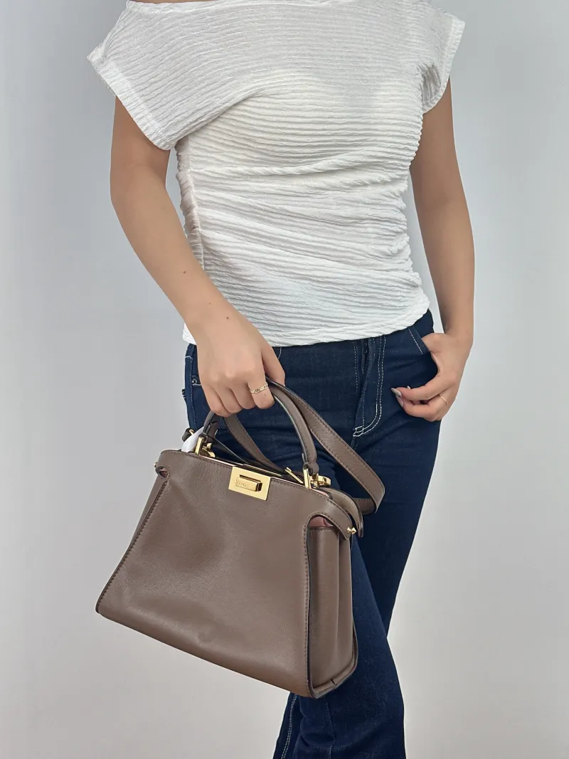 FENDI Crossbody Bag Peekaboo Essentially Small Brown Calfskin Small27 × 11 × 21 cm — on-model view 2 of 2