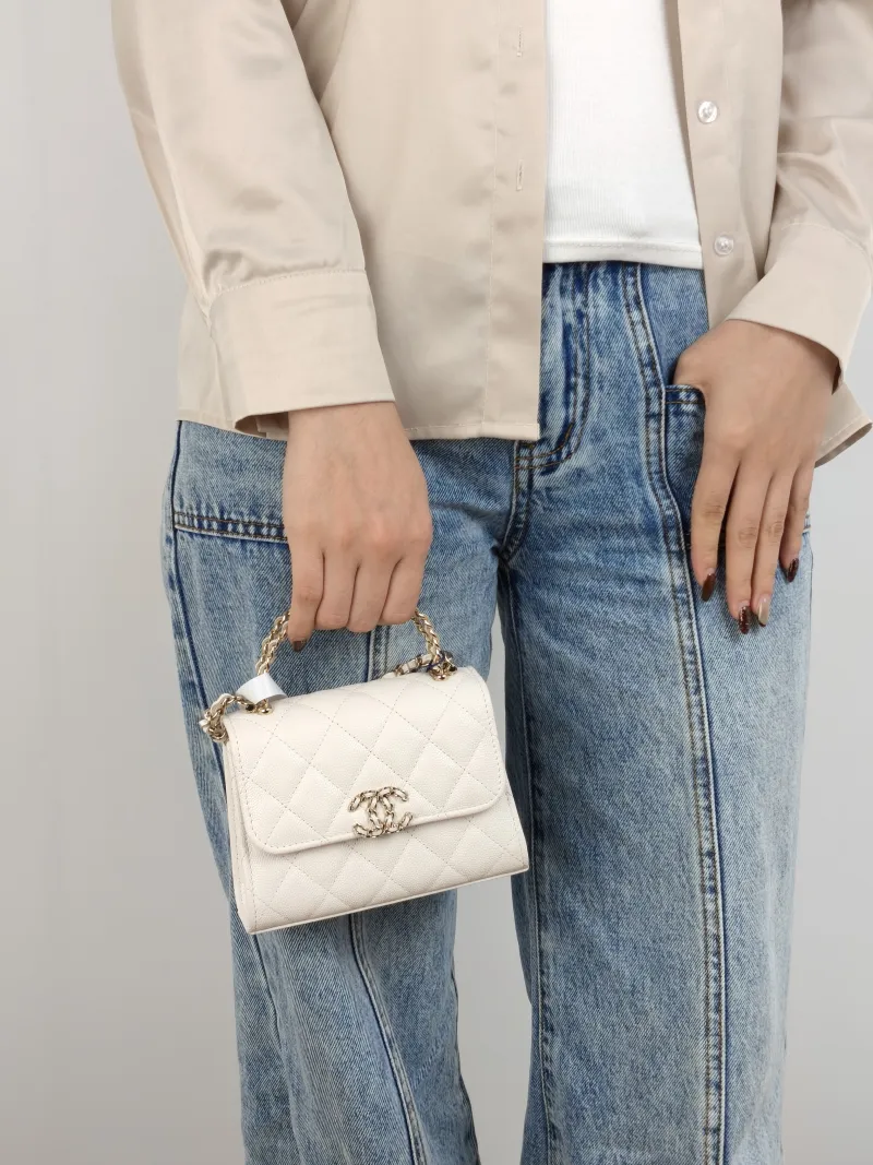 Chanel Crossbody Bag kelly White Grained Calfskin nano 15 × 5 × 11 cm — on-model view 3 of 3