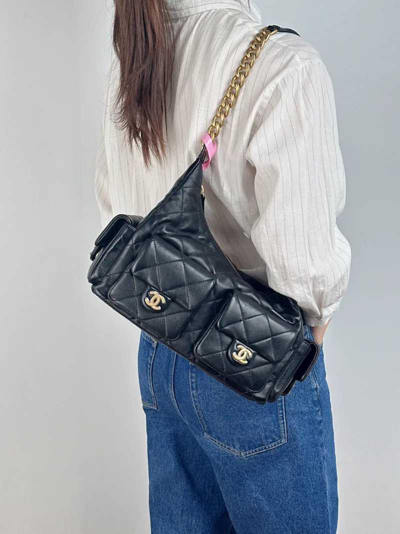 Chanel Shoulder Bag c hobo Black Lambskin Large 35 × 18 × 27 cm — on-model view 1 of 2