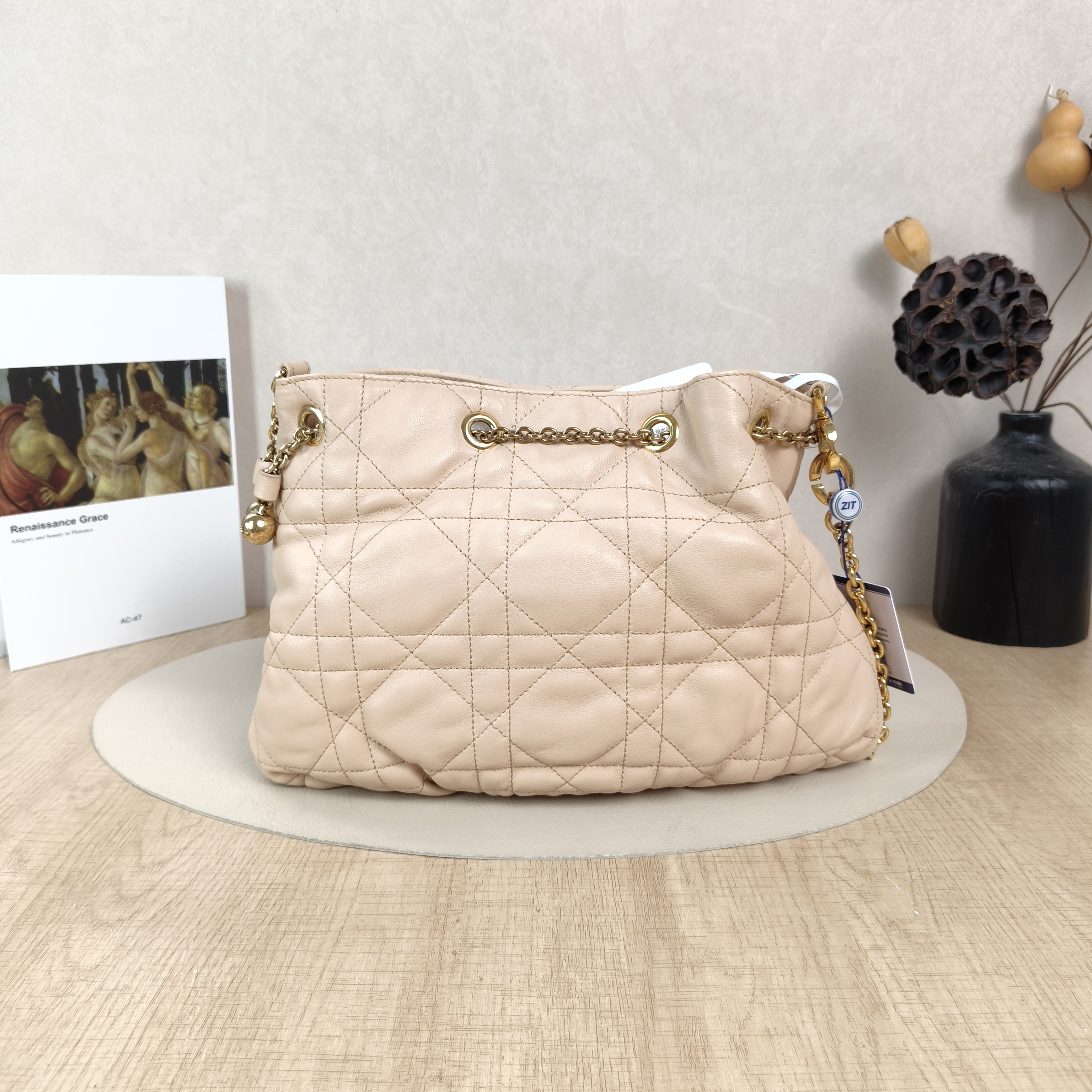 DIOR Shoulder Bag Ammi Beige Lambskin Medium31 × 13 × 18 cm