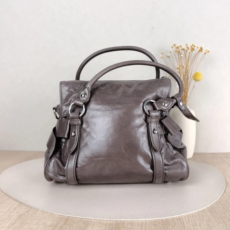 Miumiu Shoulder Bag Ribbon Grey Waxed Leather Small27 × 13 × 16 cm — cover view 4 of 5