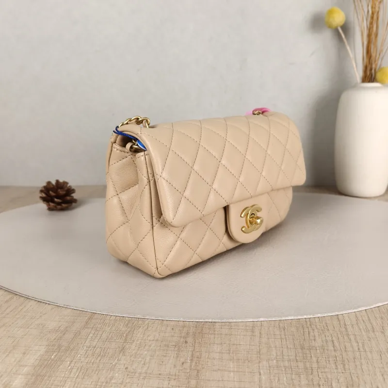 Chanel Crossbody Bag mini Taupe Lambskin One Size 20 × 6 × 12 cm — cover view 4 of 5