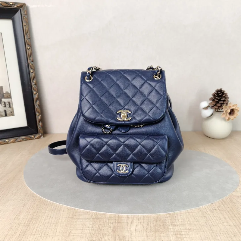 Chanel Backpack Duma Blue Calfskin Large21 × 13 × 23 cm